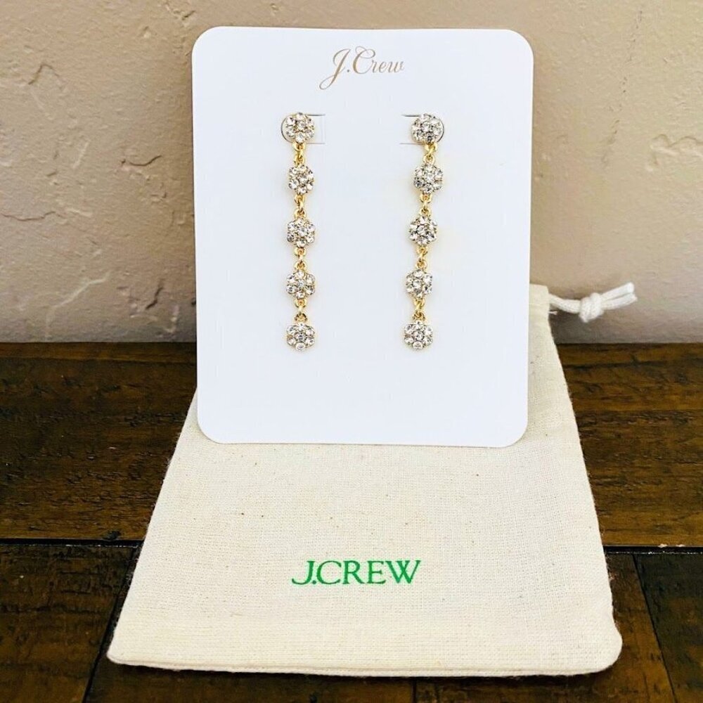 J. Crew Crystal Flower Linear Statement Earrings Gold Tone NWT - Picture 4 of 4